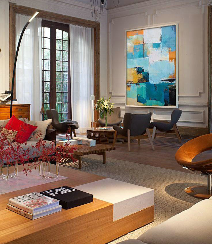 Large Contemporary Art Canvas Painting,Vertical Palette Knife Contemporary Art,Custom Canvas Wall Art,White,Blue,Orange,Yellow.etc